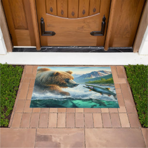 Paillasson Ours grizzlis avec saumon à truite arc-en-ciel 36x