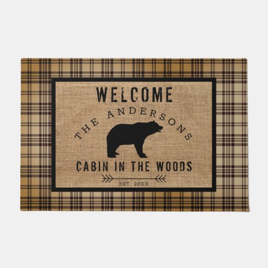 Paillasson Ours Plaid Rustique Perdu Bienvenue Cabine Woods (Devant)