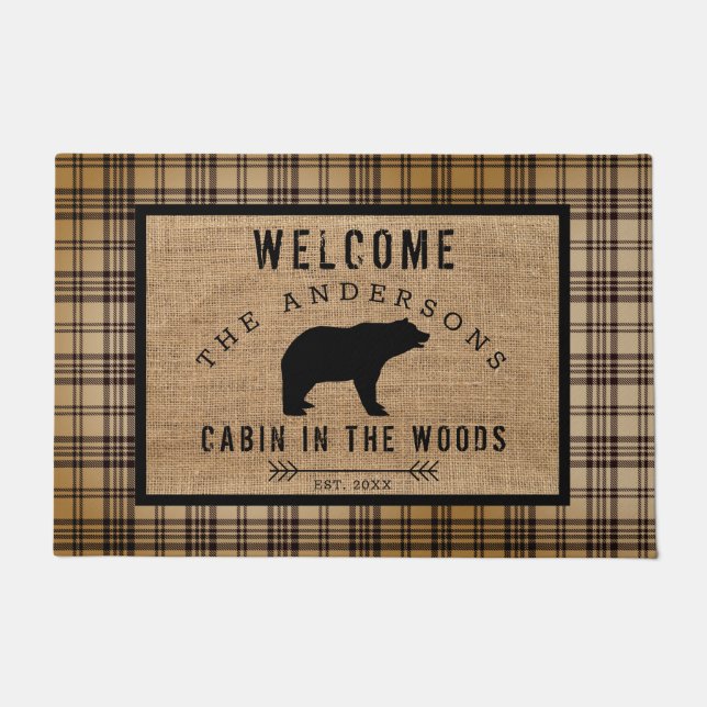 Paillasson Ours Plaid Rustique Perdu Bienvenue Cabine Woods (Devant)