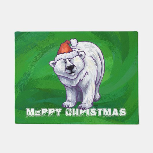 Paillasson Ours polaire Noël sur vert (Devant)