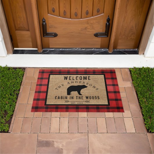 Paillasson Ours Rustique Plaid Bienvenue Cabine dans la forêt (De plein air)