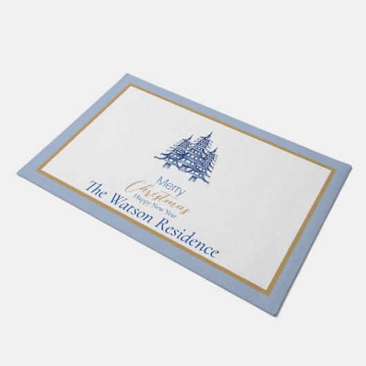 Paillasson Pagode bleue poussiéreuse Noël Arbres Porte Mat (Incliné)
