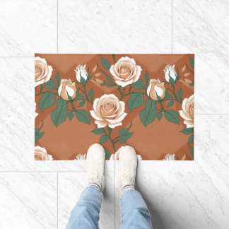 Paillasson Pale Green And Cream Roses On A Warm Terracotta