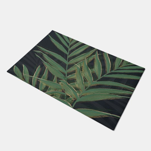 Paillasson Palmier Vert Feuille Gold Strokes Gris Design (Incliné)