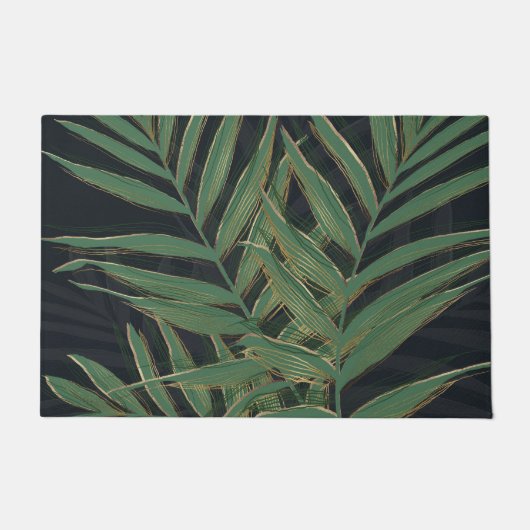 Paillasson Palmier Vert Feuille Gold Strokes Gris Design (Devant)