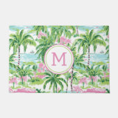 Paillasson Palmiers tropicaux rose et vert de Preppy Monogram (Devant)