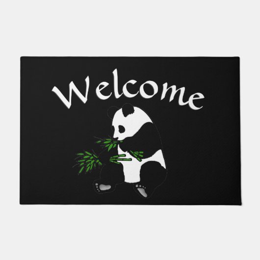 Paillasson Panda géant mange du bambou noir (Devant)