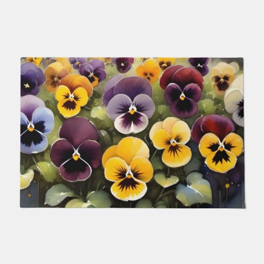 Paillasson Pansies jaunes et violets aquarelle (Devant)