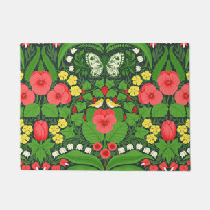 Paillasson Pansies rouges, oiseaux et papillons