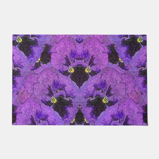 Paillasson Pansies violettes, peinture abstraite, art floral (Devant)