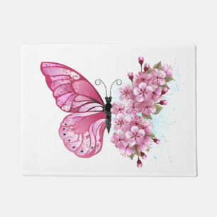 Paillasson Papillon à fleurs avec Sakura rose