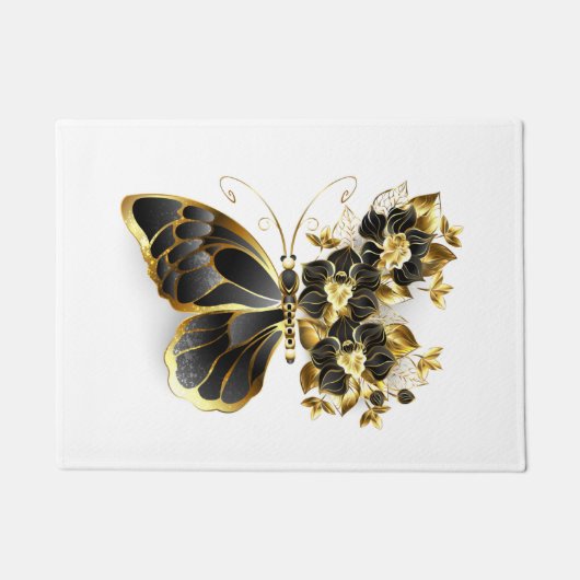 Paillasson Papillon à fleurs d'or avec orchidée noire (Devant)