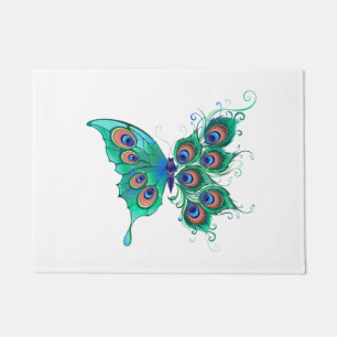 Paillasson Papillon aux plumes de paon vert