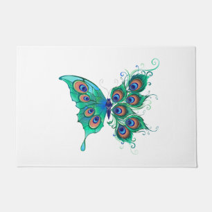 Paillasson Papillon aux plumes de paon vert