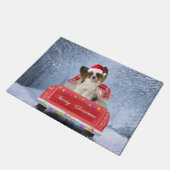 Paillasson Papillon Chien en neige assis sur le camion de Noë (Incliné)