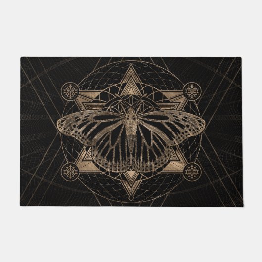 Paillasson Papillon dans la géométrie sacrée - noir et or (Devant)