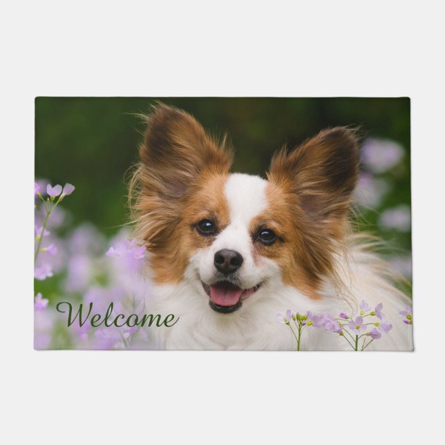 Paillasson Papillon Dog Cute Romantic Potrait Photo - Bienven (Devant)
