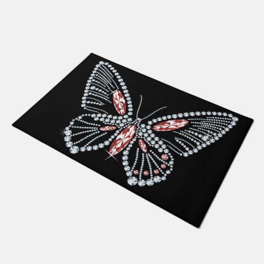 Paillasson Papillon en pierre rouge bijoux de printemps (Incliné)
