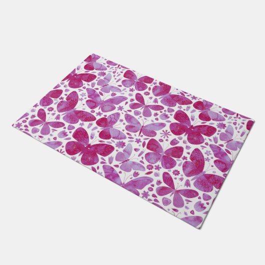 Paillasson Papillon Motif Aquarelle rose (Incliné)
