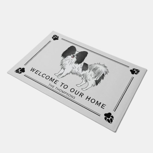 Paillasson Papillon noir et blanc mignon chien avec texte per (Incliné)