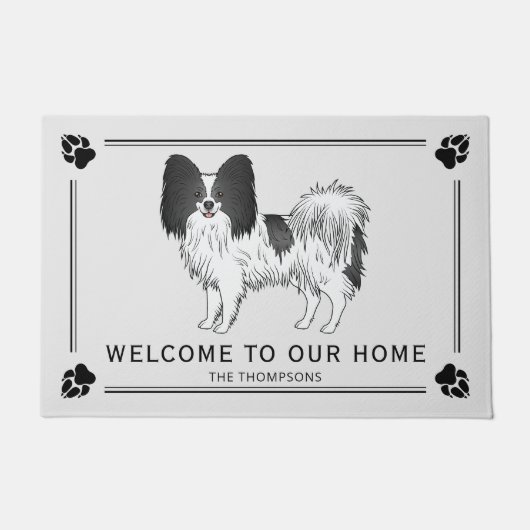 Paillasson Papillon noir et blanc mignon chien avec texte per (Devant)