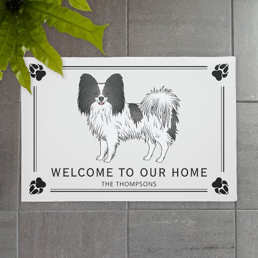 Paillasson Papillon noir et blanc mignon chien avec texte per
