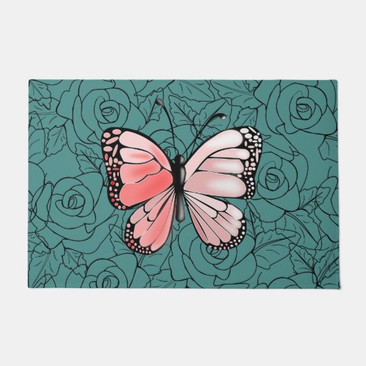 Paillasson Papillon Rose Et Art Rose - (Devant)
