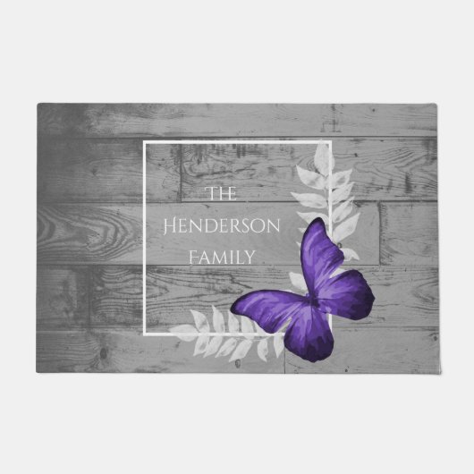 Paillasson Papillon violet Rustique mat de porte personnalisé (Devant)