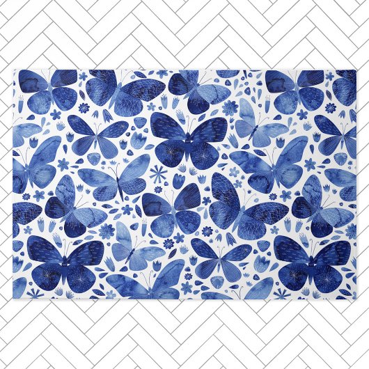 Paillasson Papillons Aquarelle Bleu