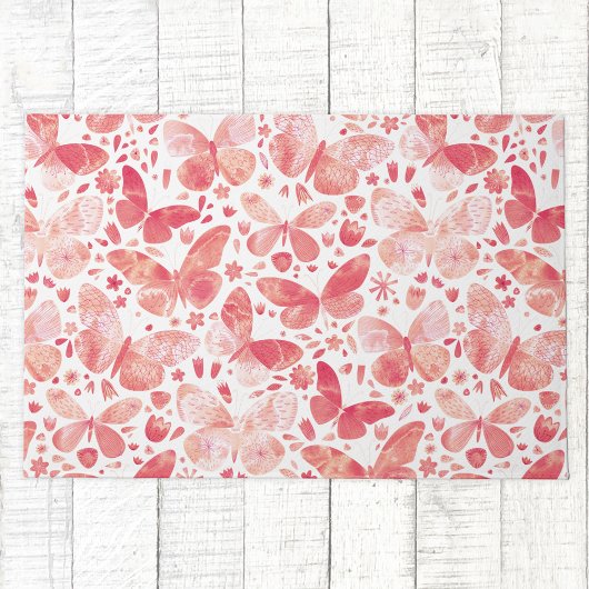 Paillasson Papillons Aquarelle Corail rose