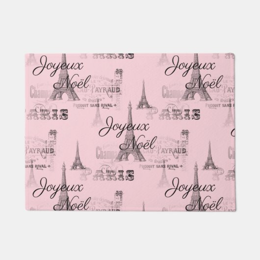 Paillasson Paris Joyeux Noel Noir et rose (Devant)
