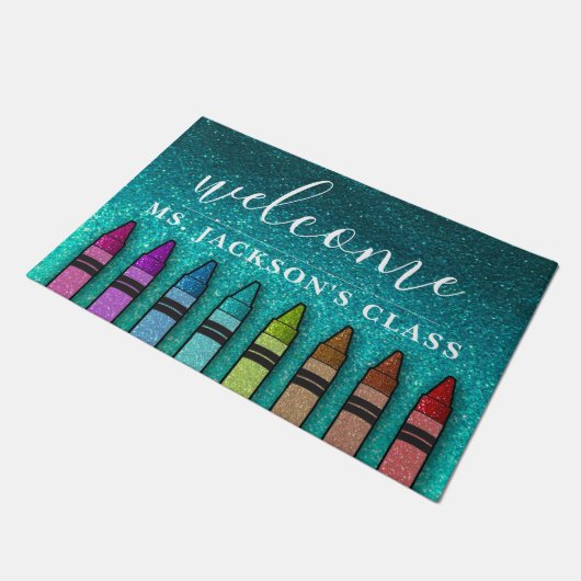 Paillasson Parties scintillant arc-en-ciel Crayons École de c (Incliné)