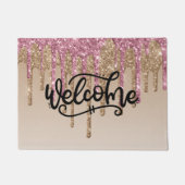 Paillasson Parties scintillant de séchage rose et or Bienvenu (Devant)