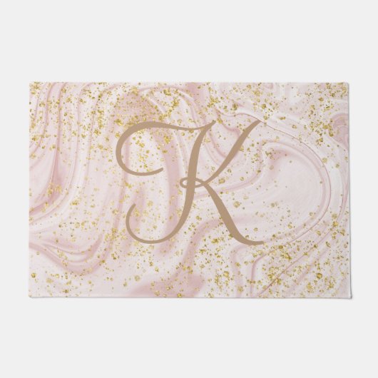 Paillasson Parties scintillant Monogramme rose et Marbre blan (Devant)