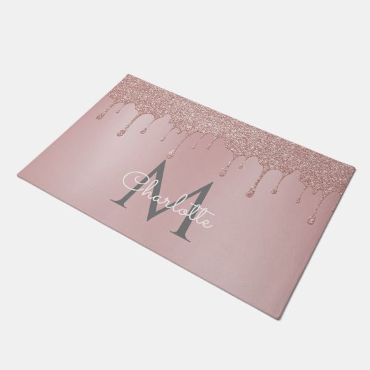 Paillasson Parties scintillant rose gouttes Monogramme Élégan (Incliné)