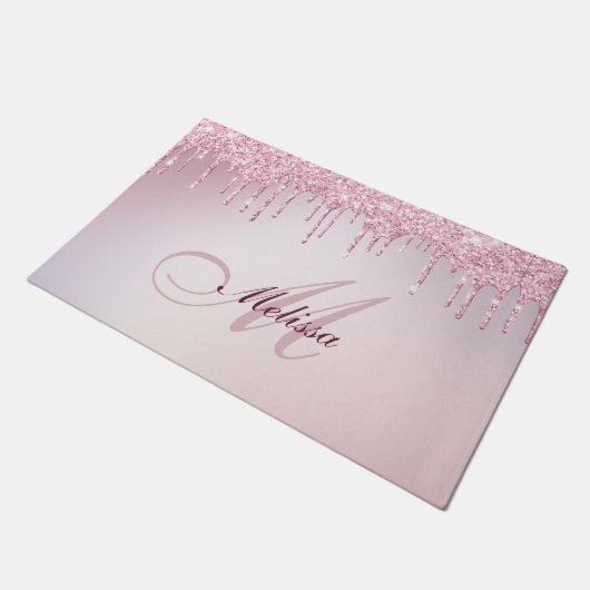 Paillasson parties scintillant violette en or monogramme rose (Incliné)