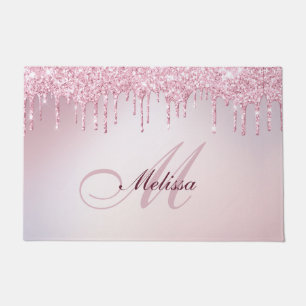 Paillasson parties scintillant violette en or monogramme rose