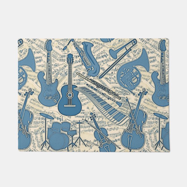 Paillasson Partition Musique et instruments Blue/Ivory ID481 (Devant)