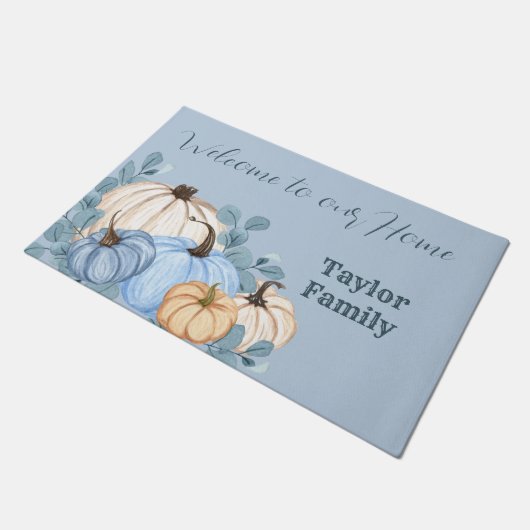 Paillasson Patch de Citrouille bleu d'aquarelle de l'action d (Incliné)