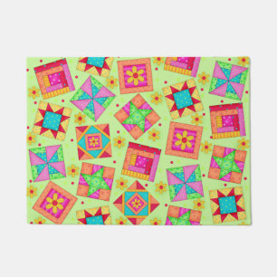 Paillasson Patchwork de courtepointe colorée Blocs Lime Vert