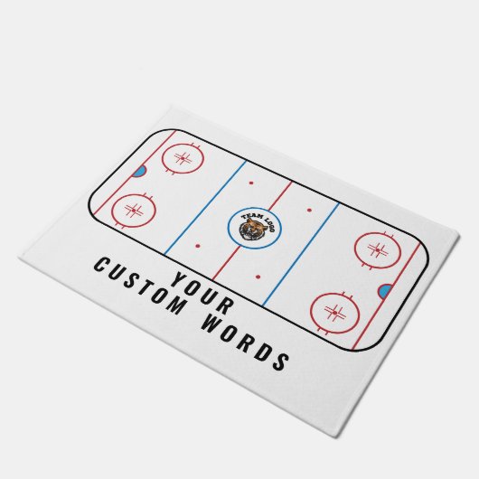 Paillasson Patinoire de hockey avec logo et texte de l'équipe (Incliné)