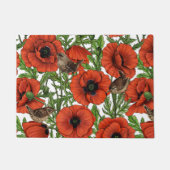 Paillasson Pavot rouge et brindilles, feuilles verts sur blan (Devant)