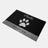 Paillasson Paw Chien Argent sur arrière - plan noir (Incliné)