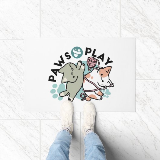 Paillasson Paws and Play – Adorable Cat Illustration (Intérieur)