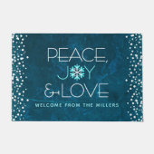 Paillasson Peace Jove Love Blue Holiday Bold Modern Snowflake (Devant)
