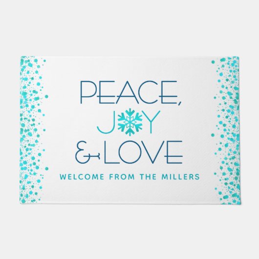 Paillasson Peace Jove Love Holiday Turquoise Snowflake Nom (Devant)