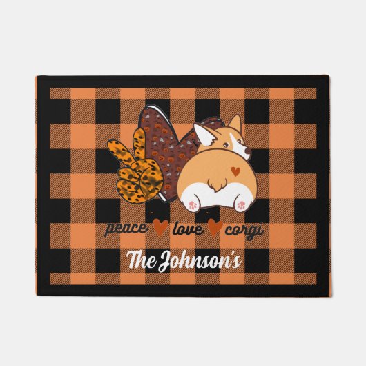 Paillasson Peace Love Corgi Porte Mat (Devant)