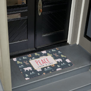 Paillasson Peace Love & Joy Cute Christmas Animaux Motif
