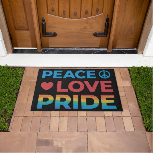 Paillasson Peace Love Pride Arc-en-ciel Vintage Noir