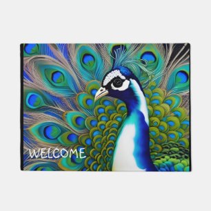 Paillasson Peacock blanc bleu et vert Piebald